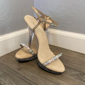 Nude Strappy Heels with Rhinestone Straps